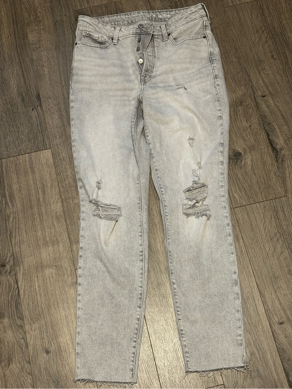 Old Navy Light Gray Distressed Straight Leg Jeans